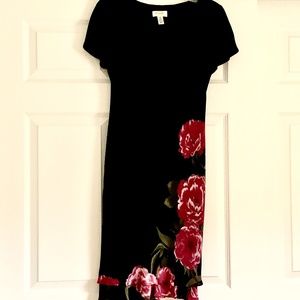 Dress, Talbots,  Black with Graphic Floral, Petite
